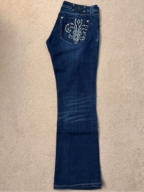 Miss Me Dark Blue Boot Cut Jeans with Embroidered Pocket